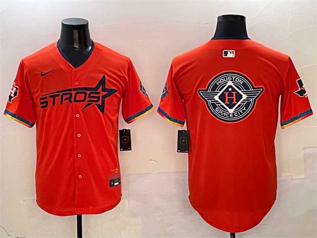 Mens Houston Astros Team Big Logo Orange 2025 City Connect With Texas Patch Limited Stitched Jersey,We sell and wholesale Mens Houston Astros Team Big Logo Orange 2025 City Connect With Texas Patch Limited Stitched Jersey on line form chian!